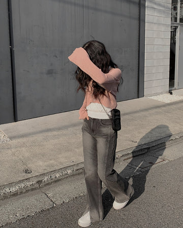 Hawk Washing Bootcut Slit Denim Pants